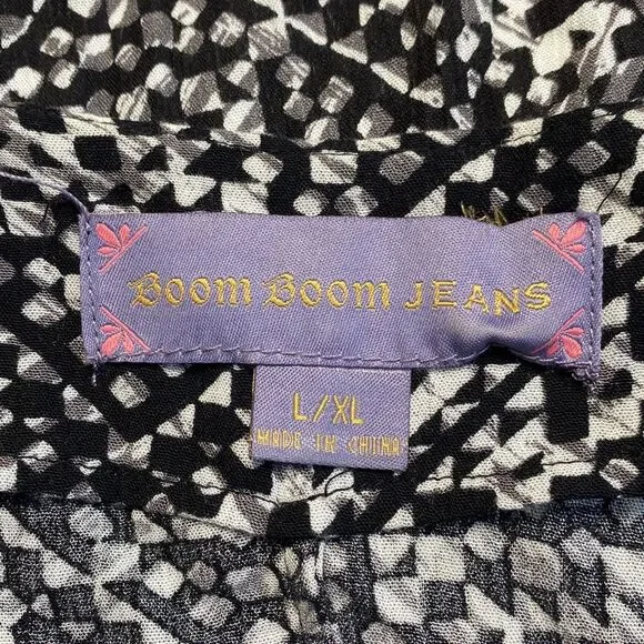 Boom Boom Jeans Abstract Print Macrame Fringe Open Front Cardigan Cover-Up L/XL - Picture 9 of 13